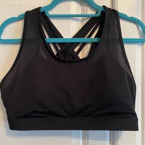 Fabletics Black Strappy Mesh Sports Bra - size L Large